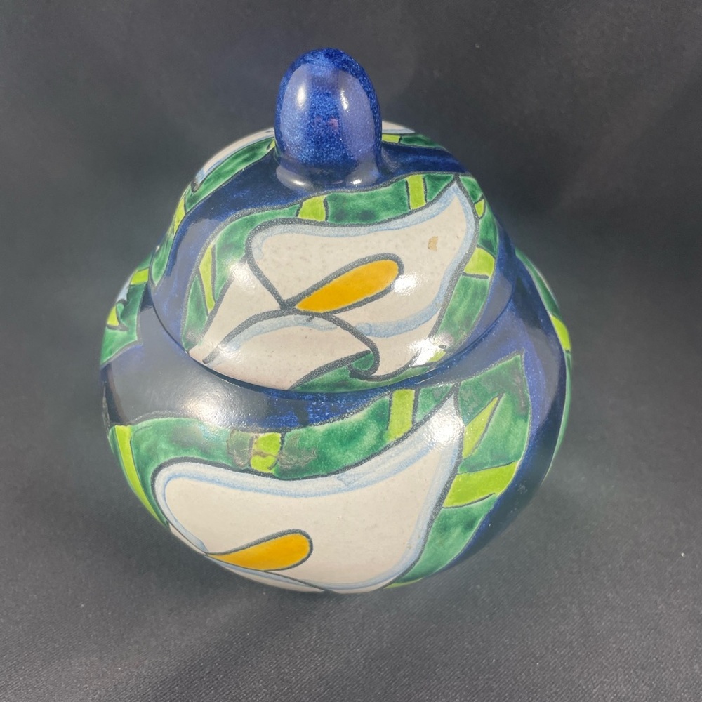 Talavera Lidded Jar with Calla Lily Design